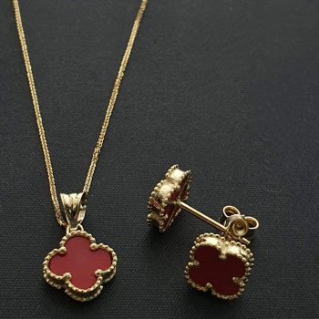 Clover Necklace and Earrings Set Red